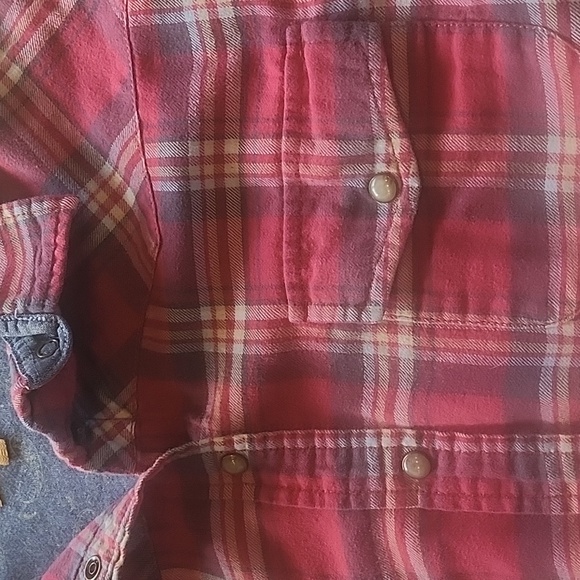 Jacks Girlfriend Red/Blue Plaid Pearl Snap Light Flannel Top Size L - Picture 8 of 16